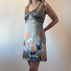 Ted Baker Silk Gray, Orange, Blue Geometric Mini Dress